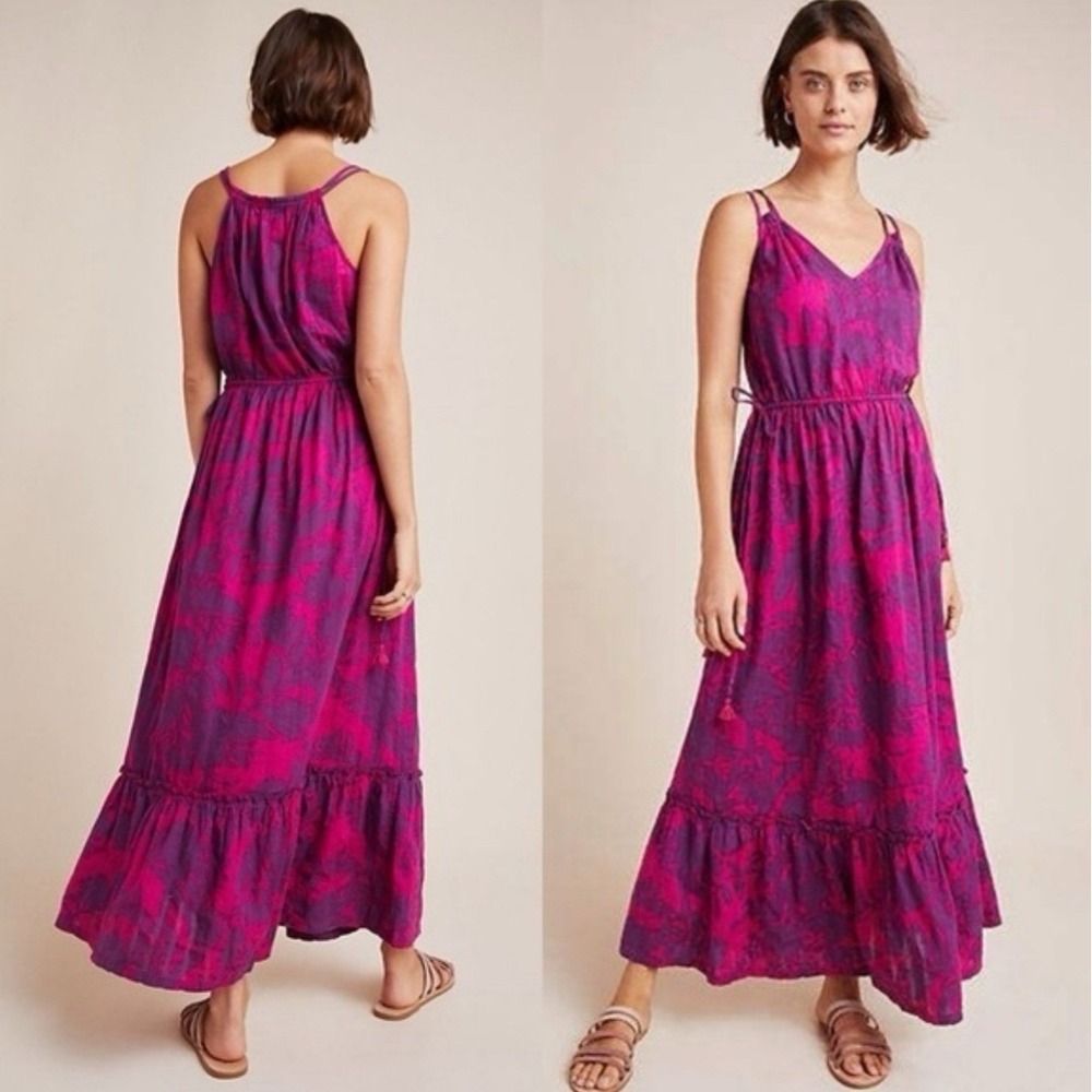Anthropologie Saturday Sunday Yasmine Pink Purple Cotton Tiered Maxi Dress Small